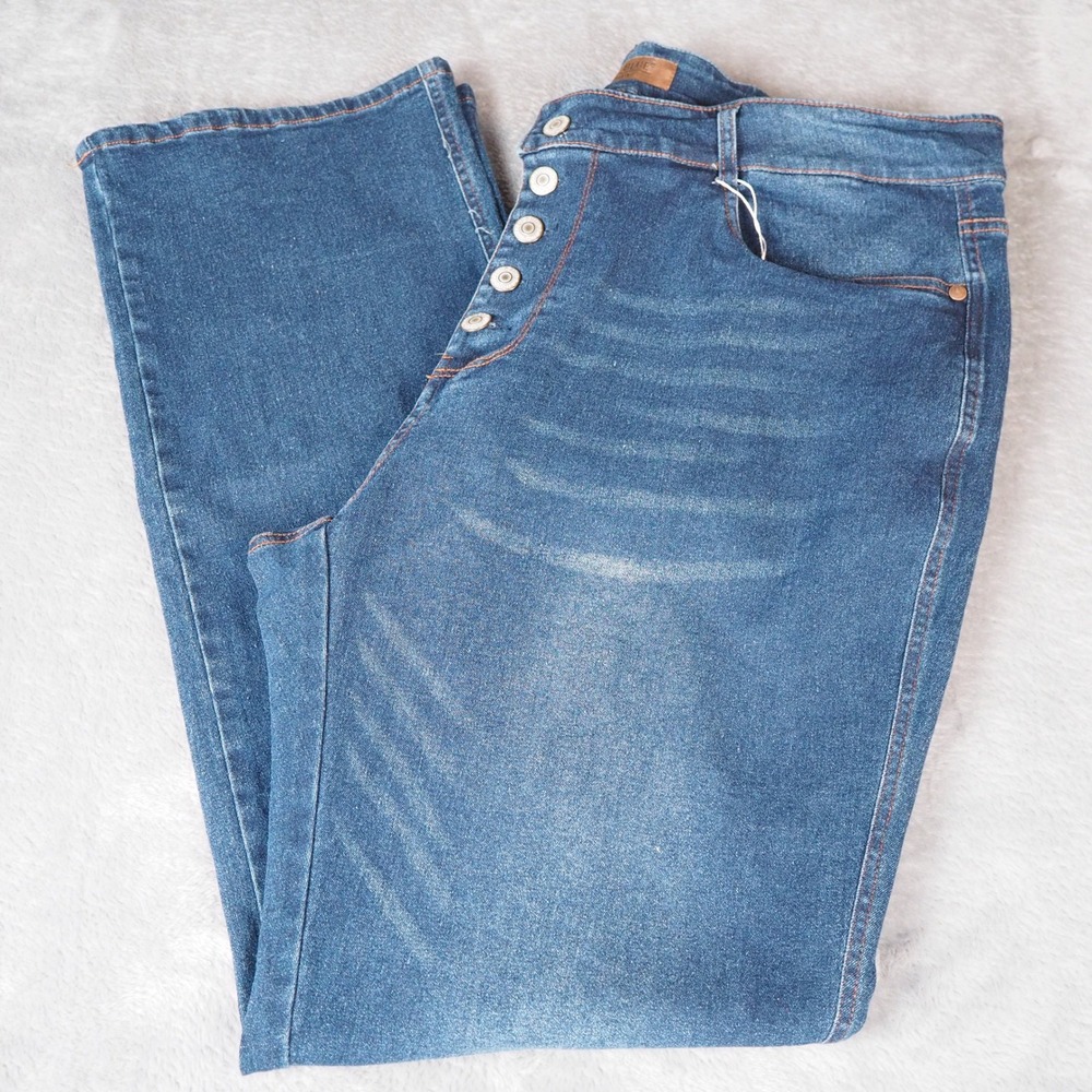 NWOT Judy Blue Jeans Women's 16W Straight Leg High Rise Button Fly Dark Wash